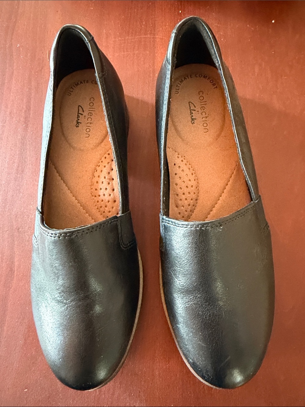 Clarks Black Leather Slip-On Flats